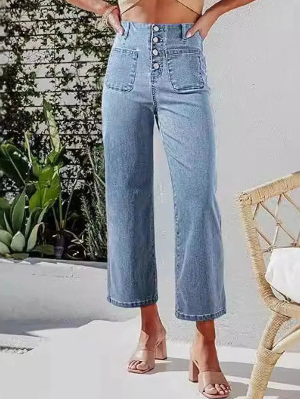Button Fly Cropped Jeans with Pockets by Trendsi