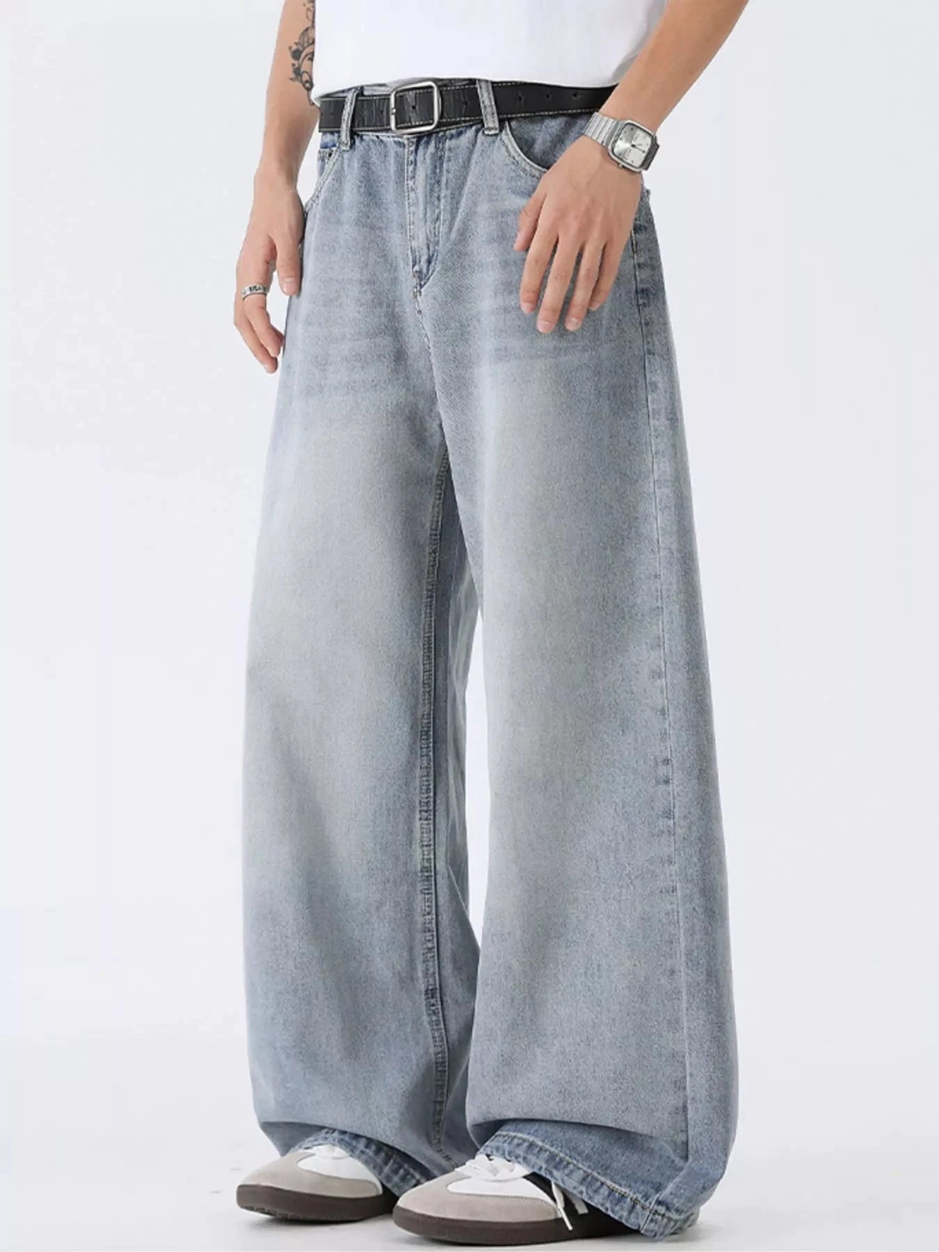 Men's Full Size Washed Wide Leg Jeans Plus Size by Trendsi