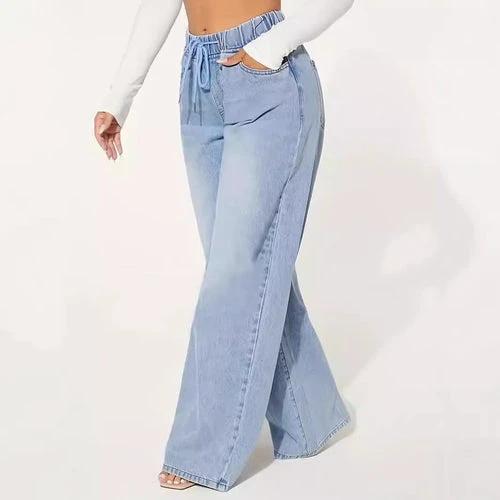 25 Edition – High Waist Drawstring Wide Leg Jeans – Light Blue by JeansDenim.Store