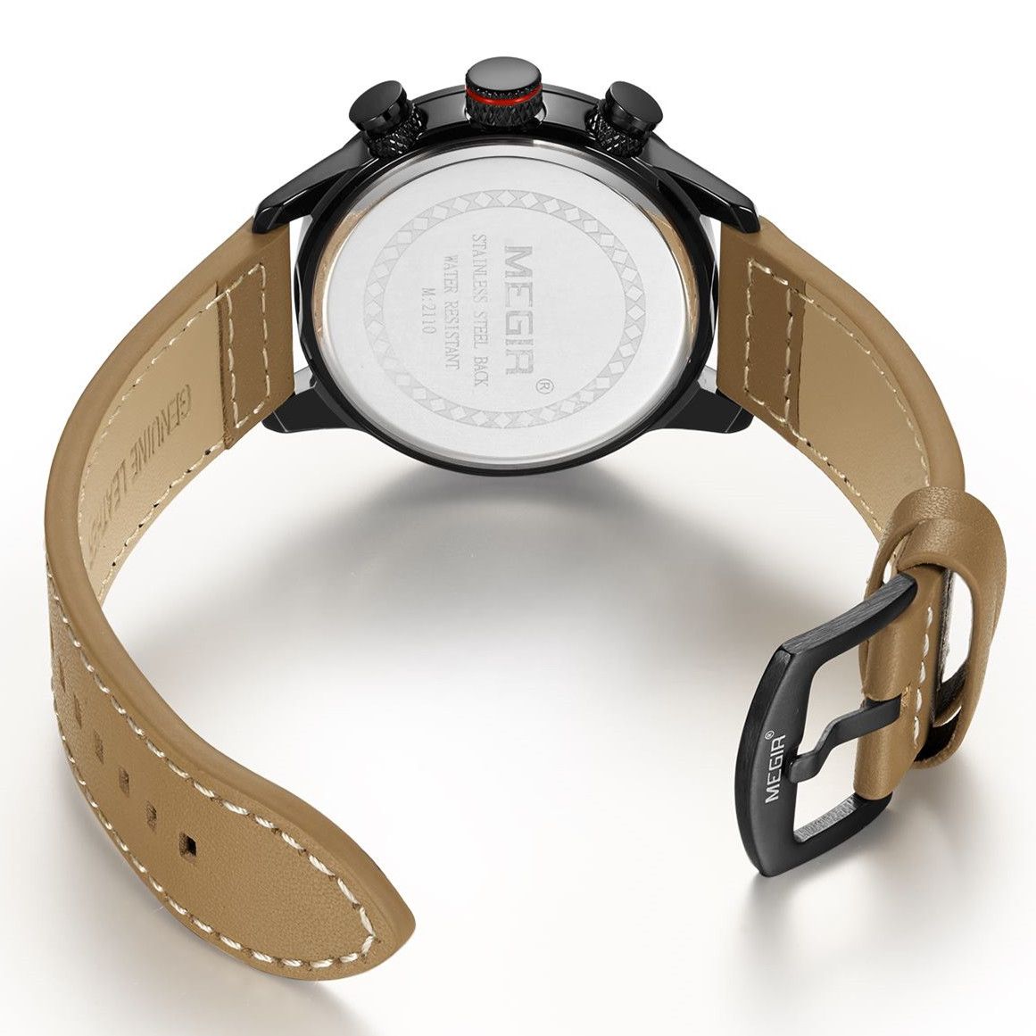 Mens MEGIR Watch Luxury Sport Quartz Chronograph Leather Strap 24hr Waterproof Relogio Masculino