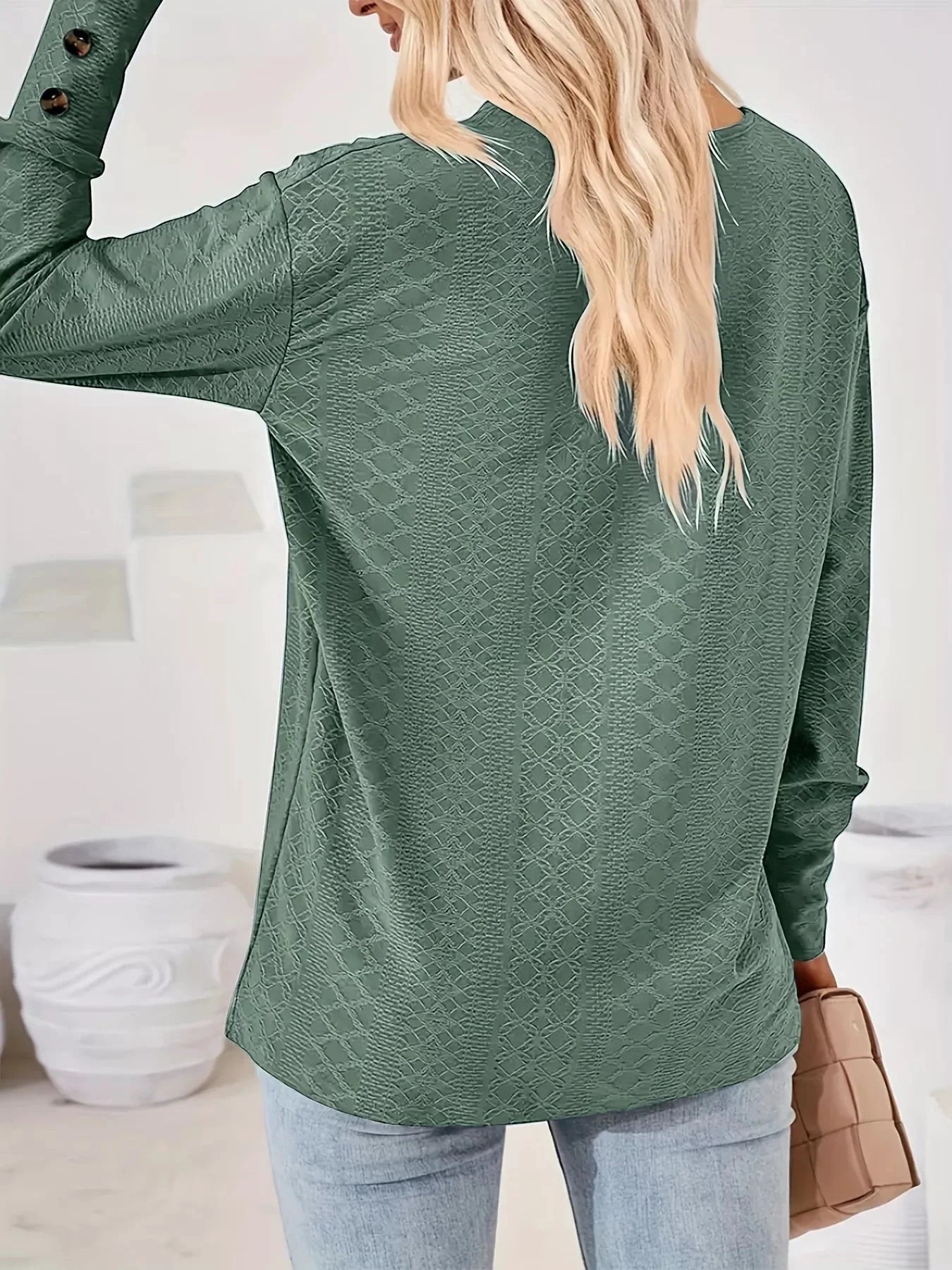 Plus Size V-Neck Textured Long Sleeve T-Shirt by Trendsi