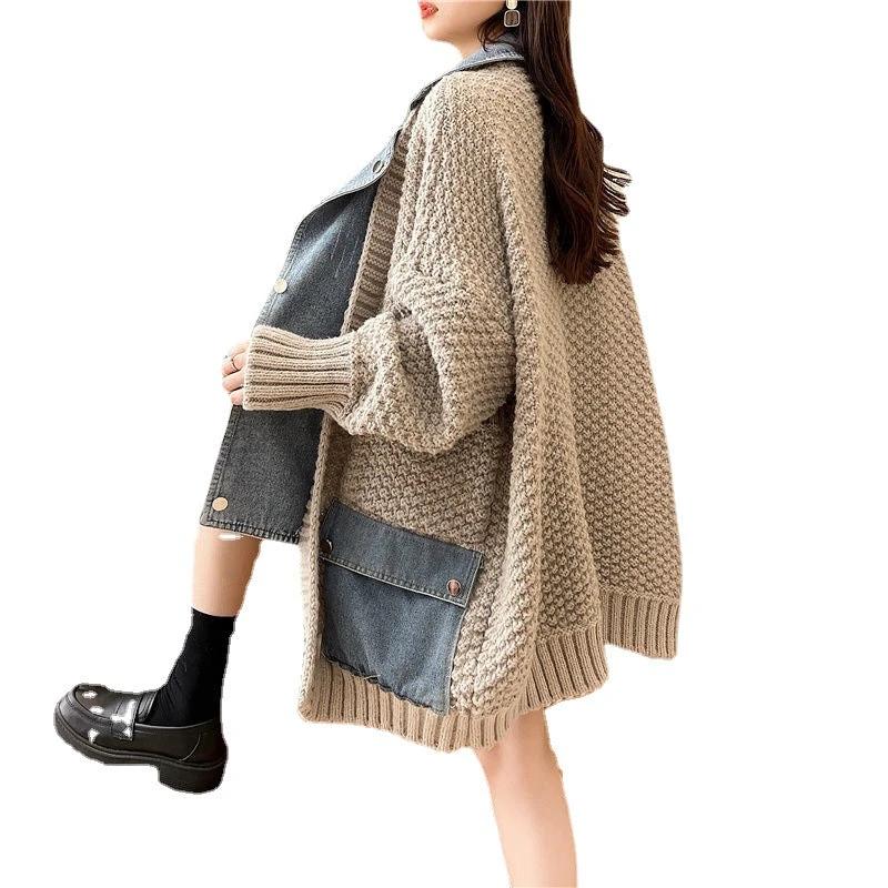 Casual Fake Two-Piece Design Loose Knit Sweater Cardigan by eprolo