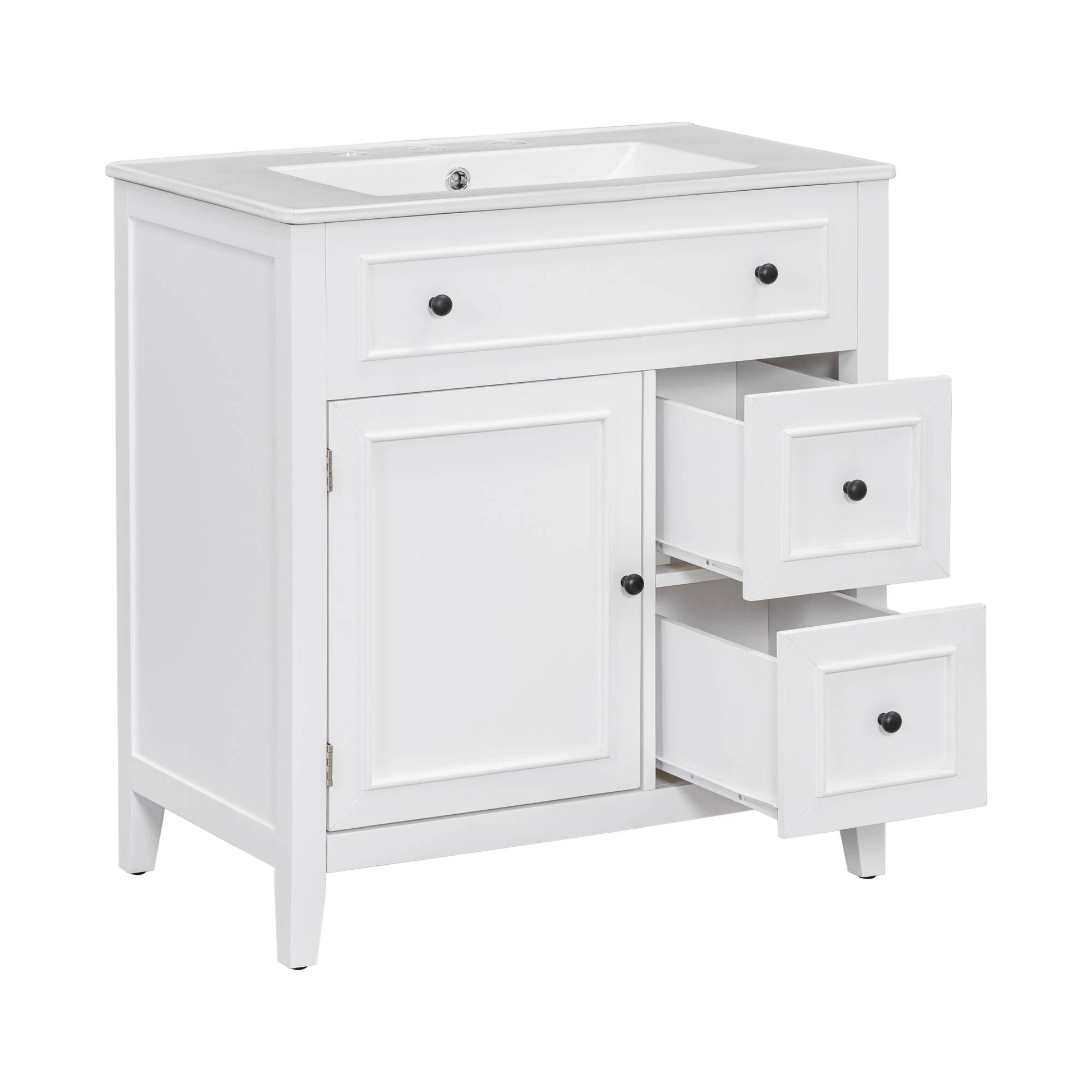 30" Bathroom Vanity with Sink Top, Bathroom Vanity Cabinet with Door and Two Drawers, Solid Wood Frame, One Package, White by eprolo