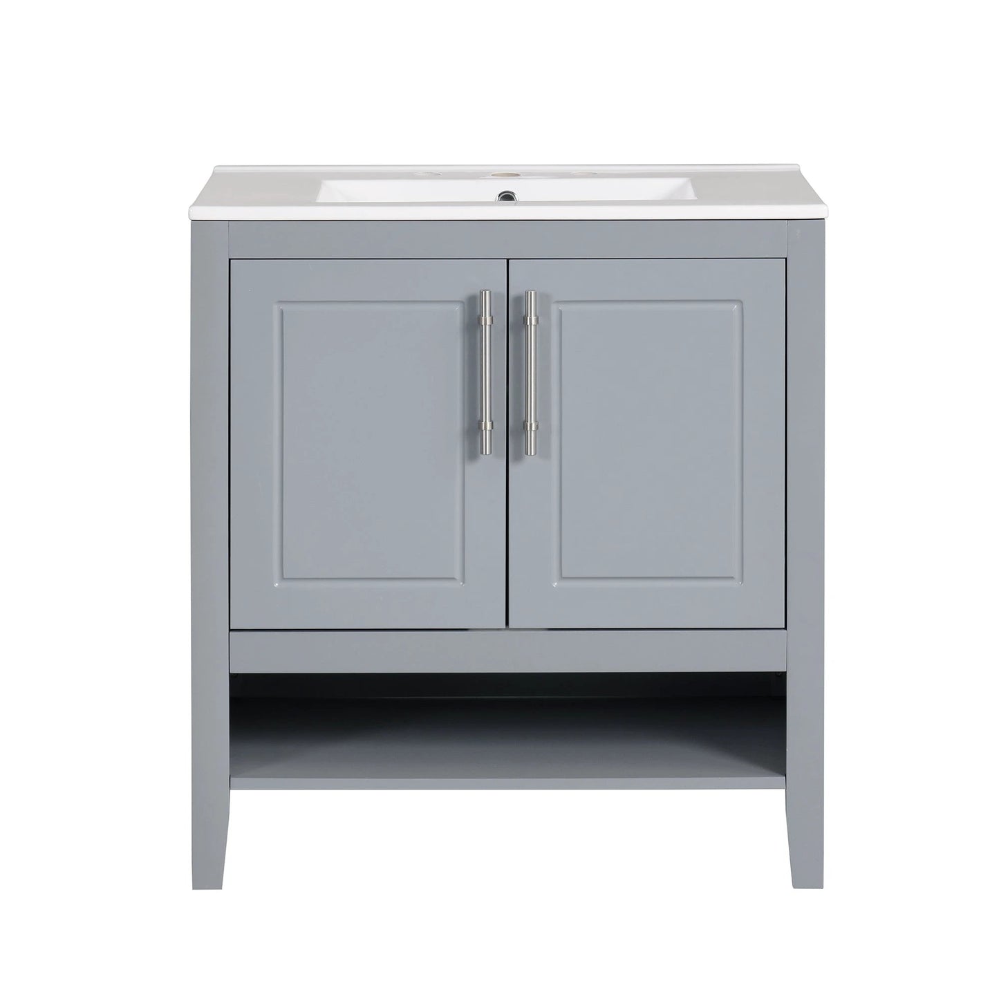 30" Bathroom Vanity with Sink, Multi-functional Bathroom Cabinet with Doors and Drawers, Solid Frame and MDF Board, Grey by eprolo