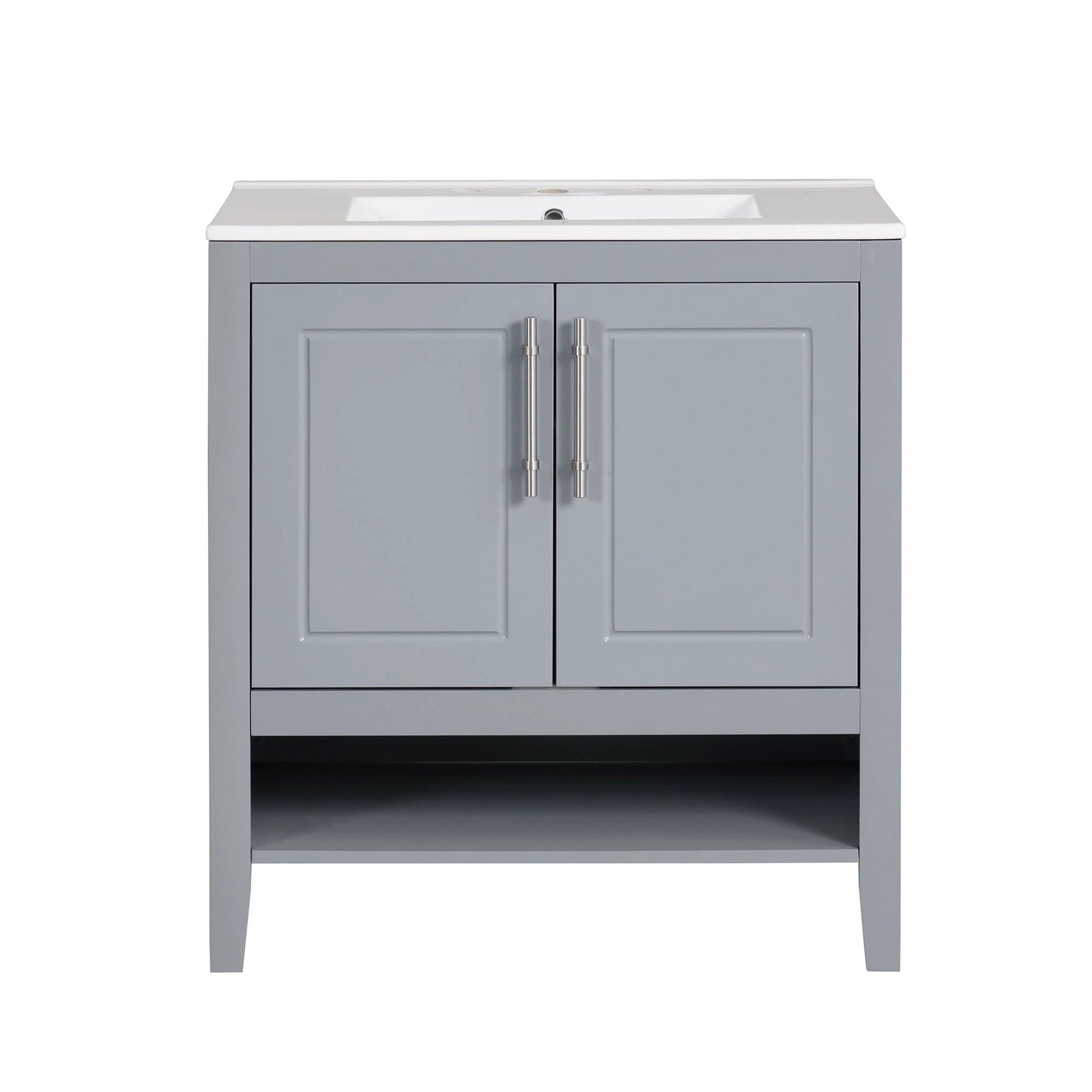 30" Bathroom Vanity with Sink, Multi-functional Bathroom Cabinet with Doors and Drawers, Solid Frame and MDF Board, Grey by eprolo