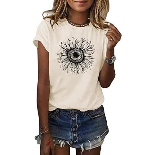 Women's T-Shirt Short Sleeve Sunflower Pattern Loose Summer Top