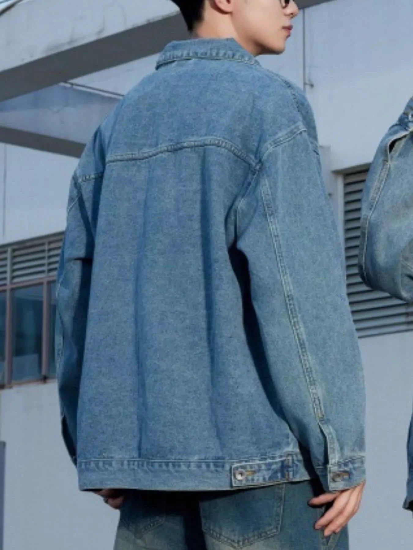 Men's Button Up Long Sleeve Denim Jacket by Trendsi