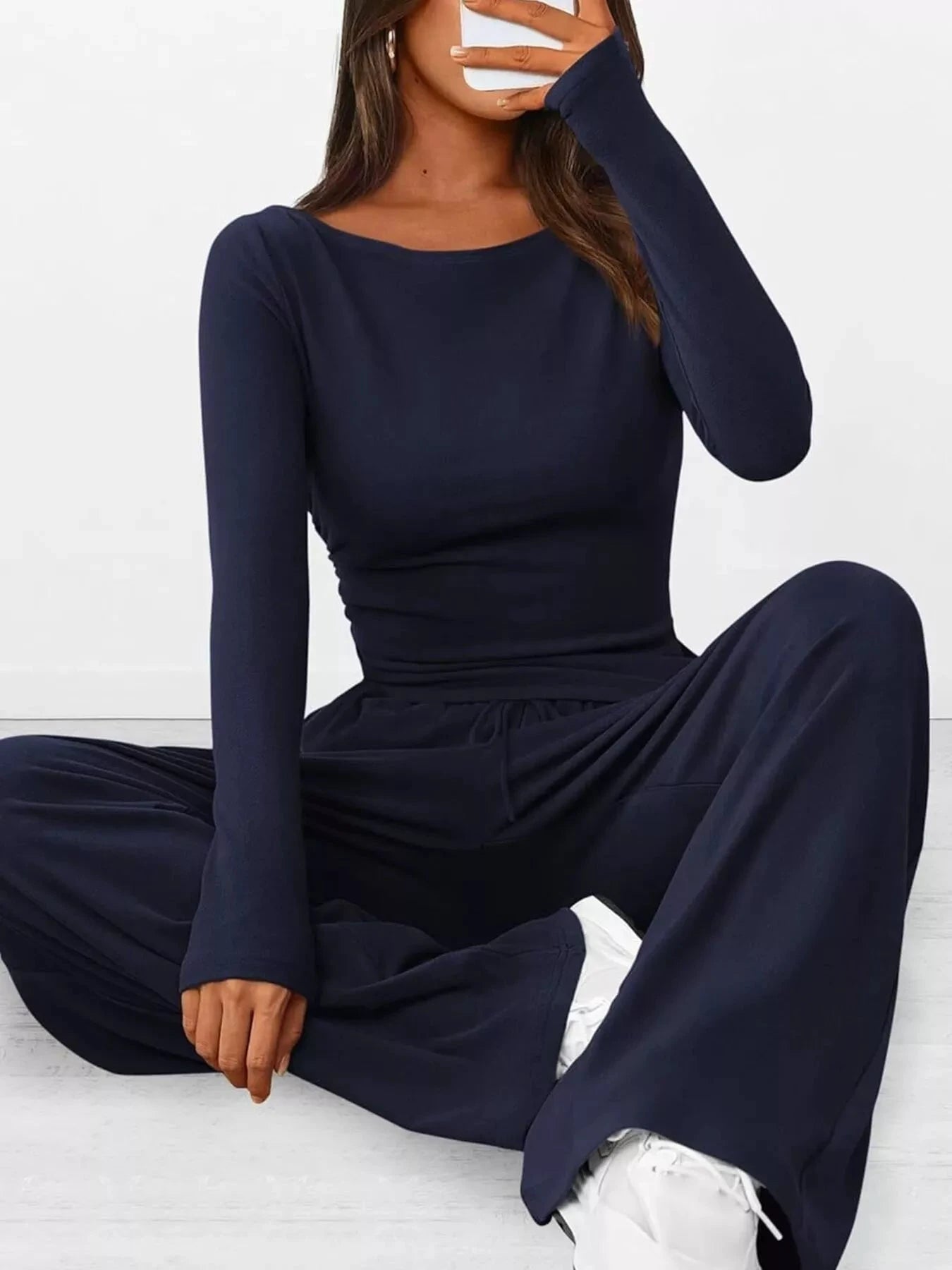Long Sleeve Top and Wide Leg Pants Set by Trendsi
