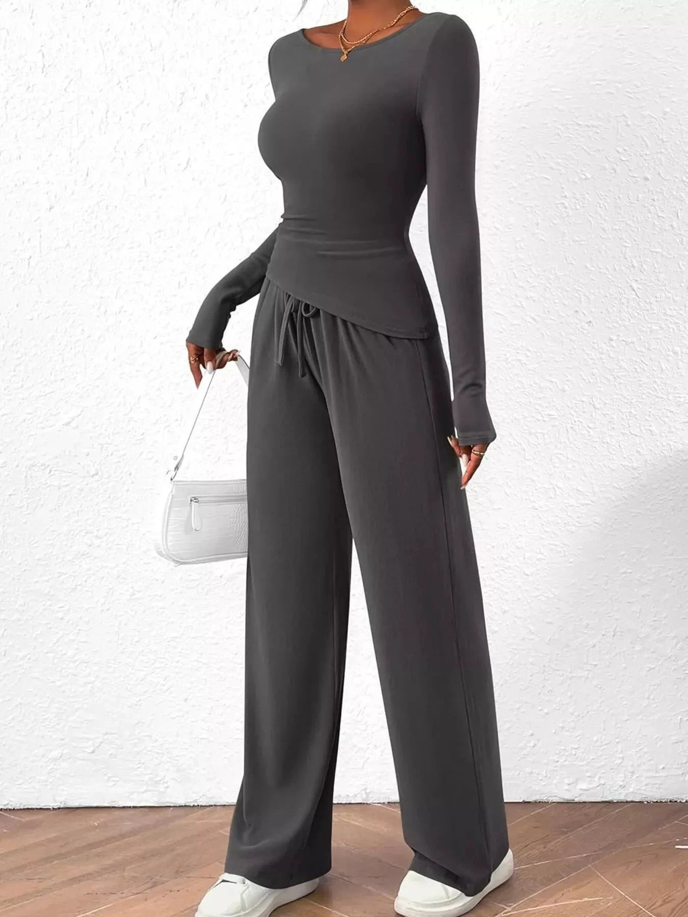 Long Sleeve Top and Wide Leg Pants Set by Trendsi