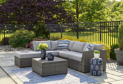 Gray Loveseat Sectional Set with Ottoman and Table Outdoor Patio Furniture Set-1