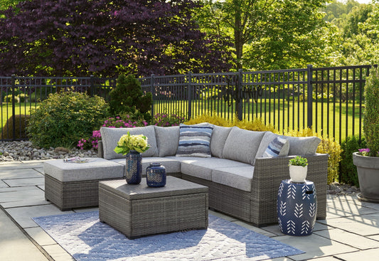 Gray Loveseat Sectional Set with Ottoman and Table Outdoor Patio Furniture Set-1