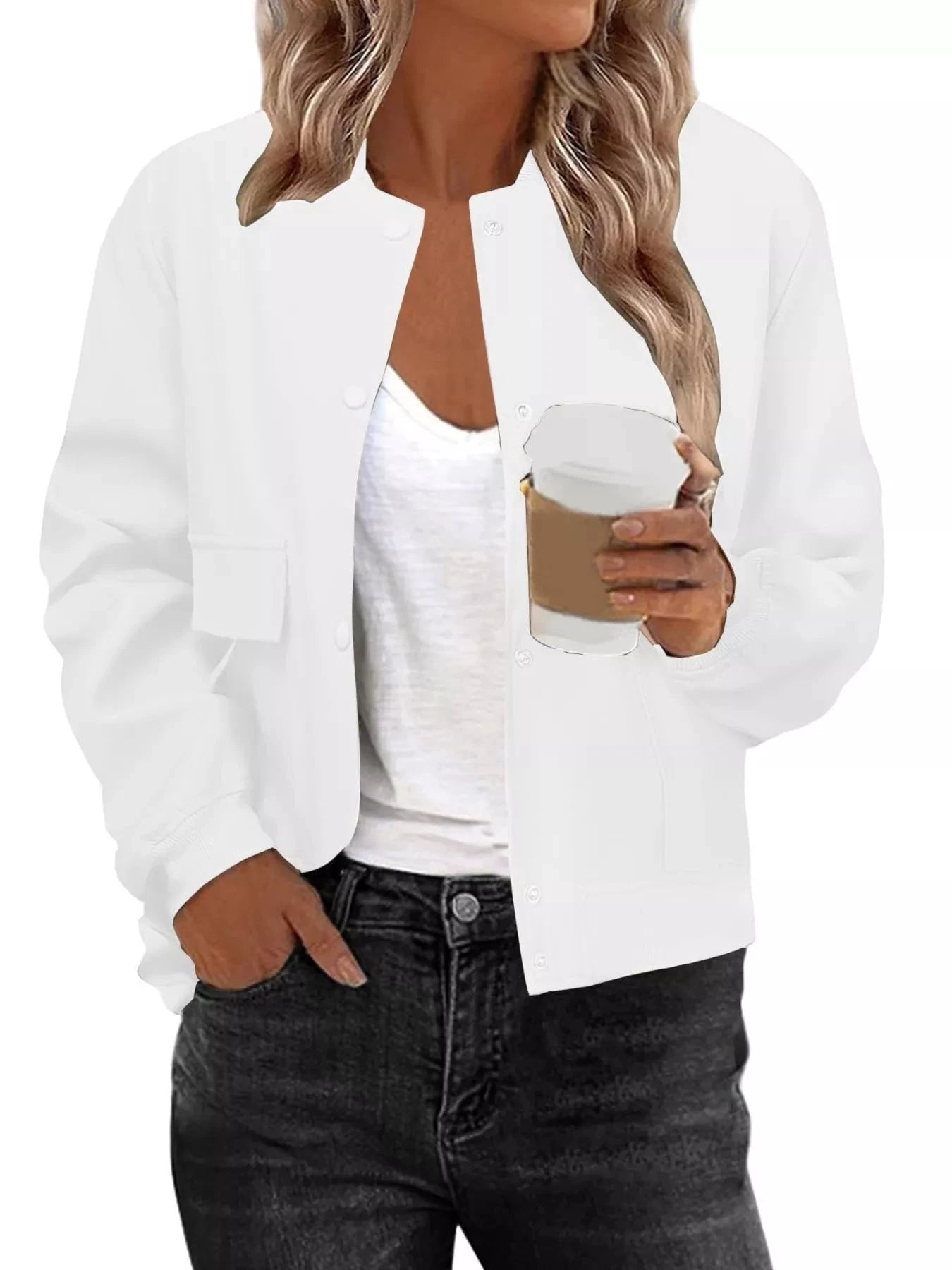 Full Size Snap Down Long Sleeve Jacket Plus Size by Trendsi