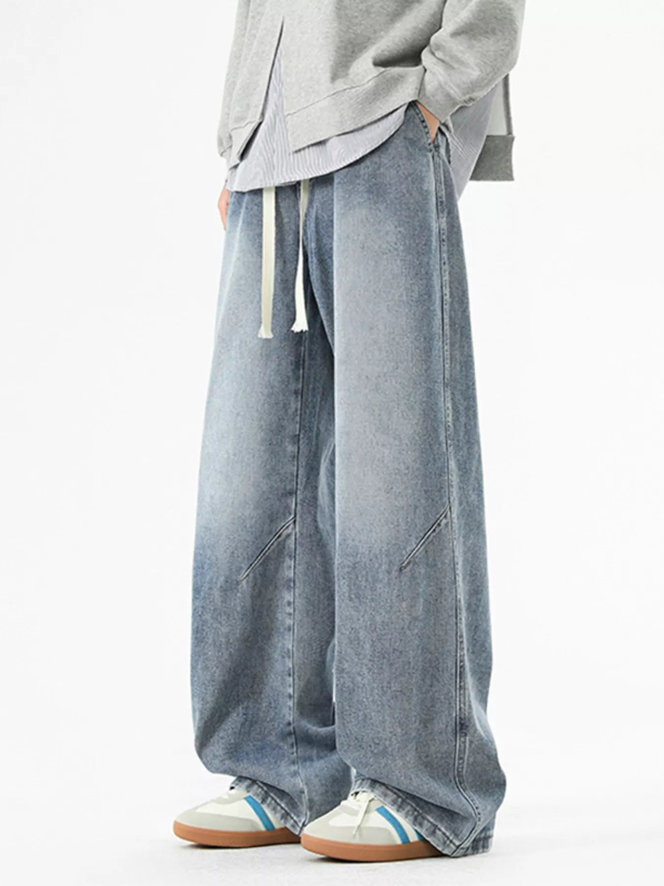 Men's Full Size Wash Wide Leg Jeans Plus Size by Trendsi