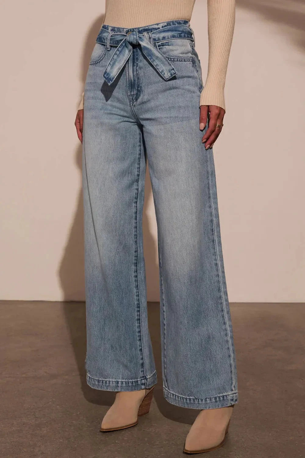 Tied Wide Leg Jeans with Pockets by Trendsi