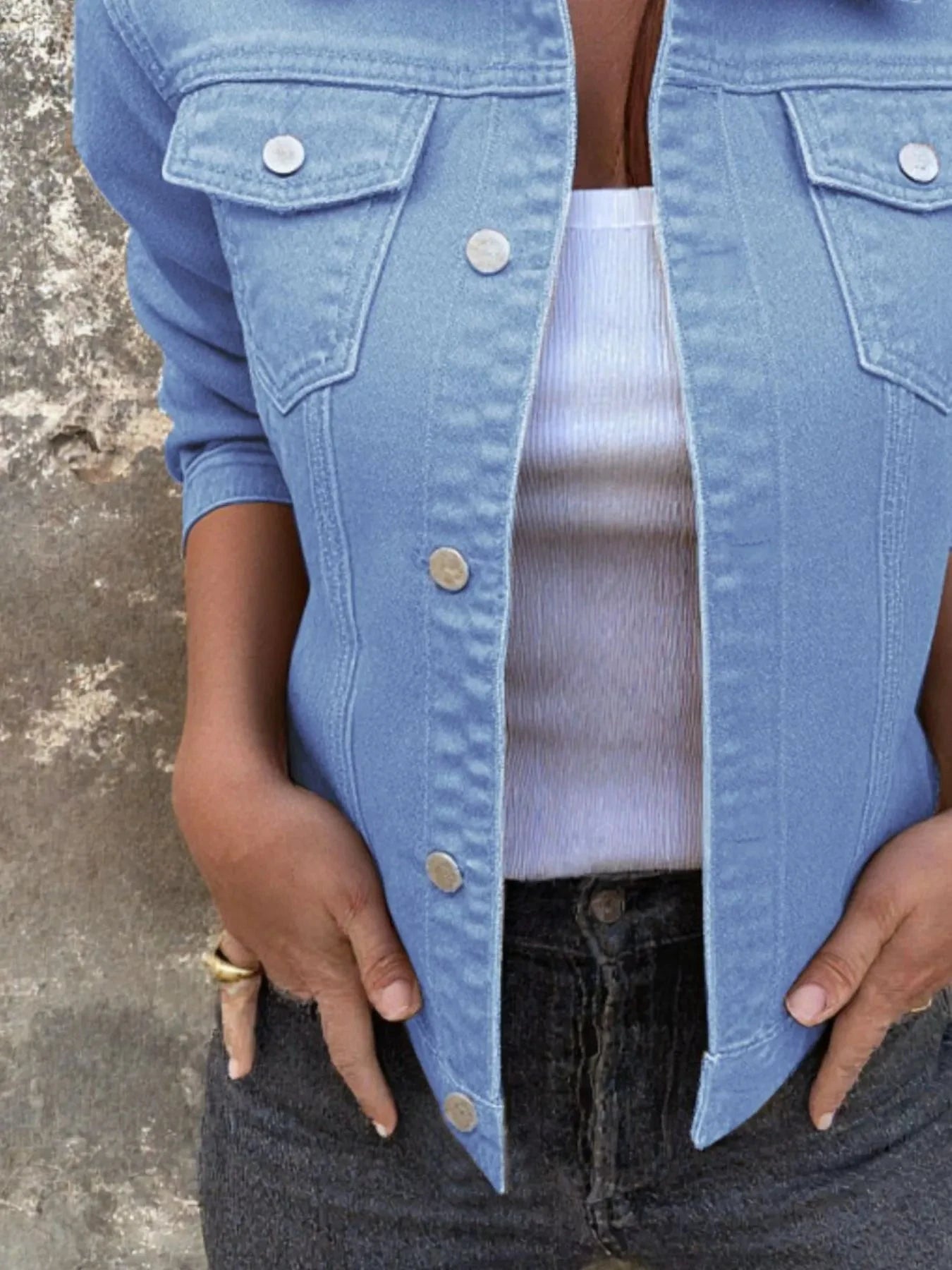 Button Front Closure Denim Jacket by Trendsi