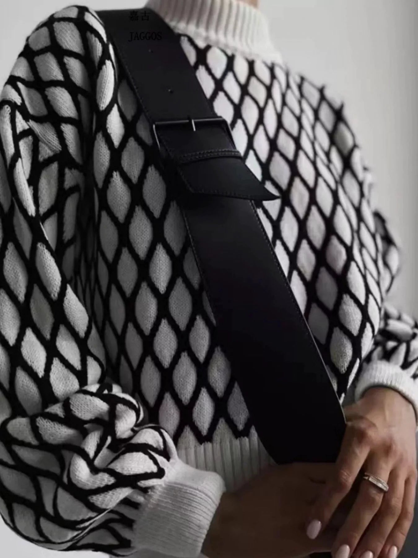 Geometric Pattern Turtleneck Sweater by Trendsi