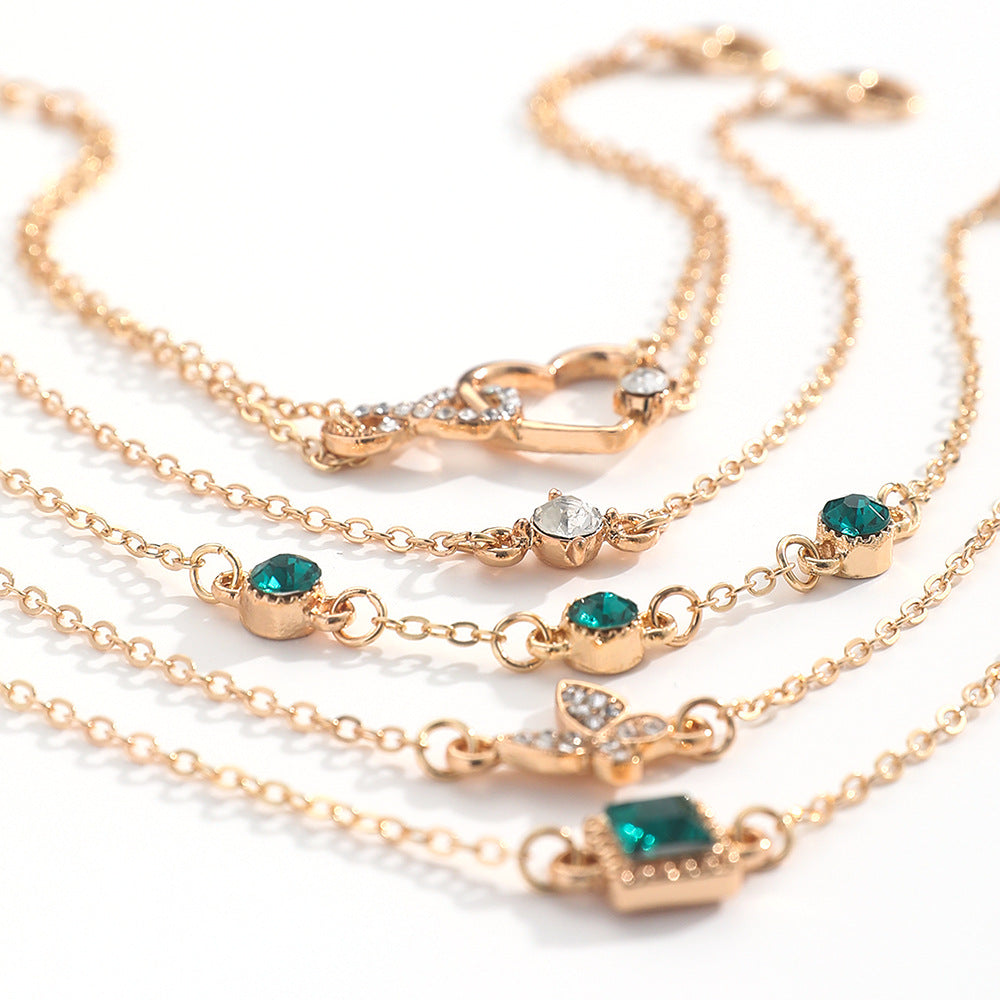 Ensemble de 5 bracelets bohèmes en cristal vert pour femme : bracelet cœur, bracelet de fiançailles, bijoux tendance