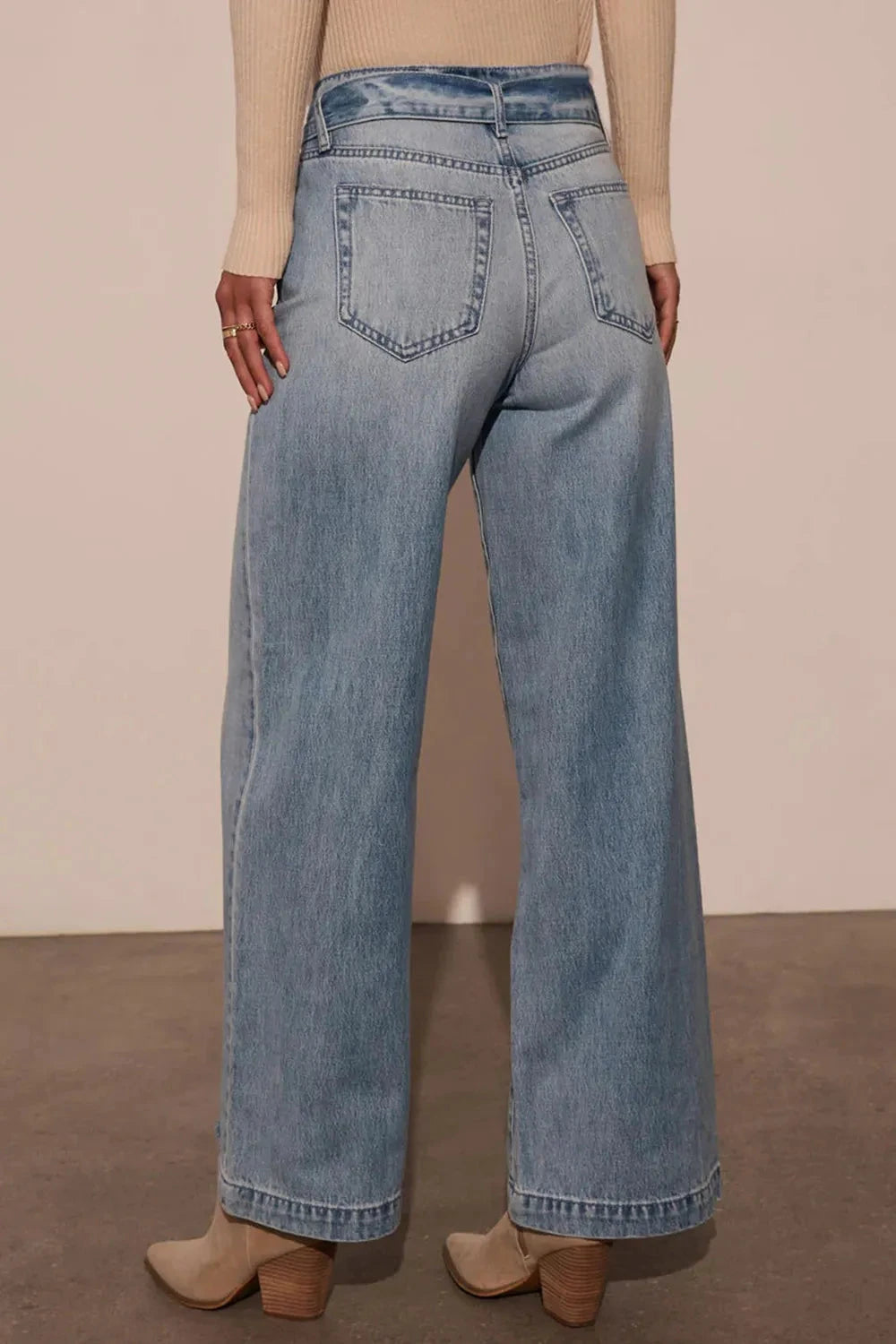 Tied Wide Leg Jeans with Pockets by Trendsi