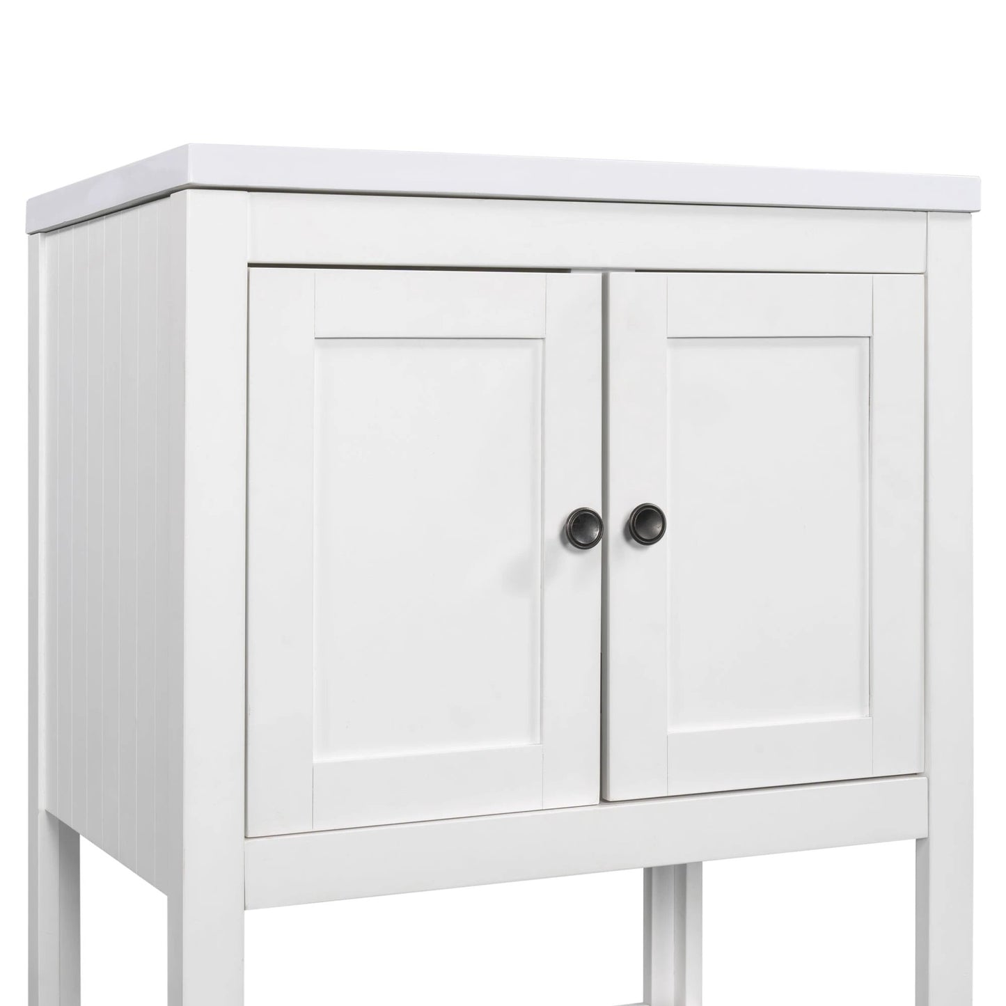 24" White Modern Sleek Bathroom Vanity Elegant Ceramic Sink with Solid Wood Frame Open Style Shelf by eprolo