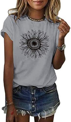Women's T-Shirt Short Sleeve Sunflower Pattern Loose Summer Top