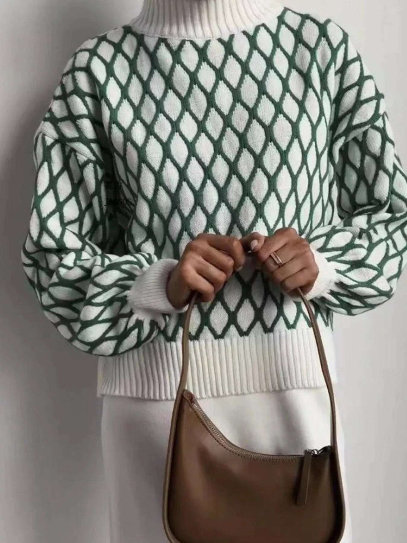 Geometric Pattern Turtleneck Sweater by Trendsi