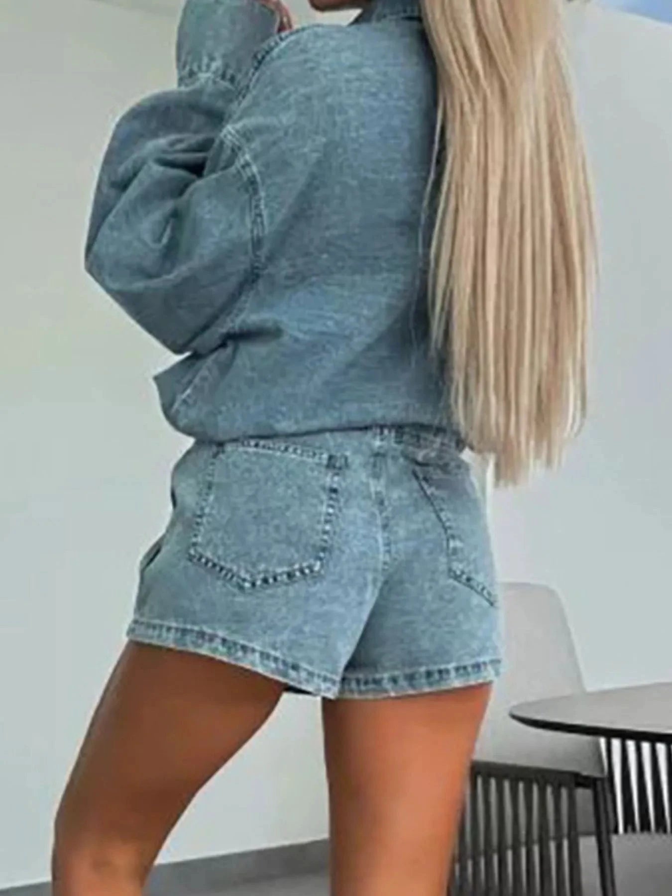 Button-Front Shirt and Mini Skirt Oversized Denim Set by Trendsi