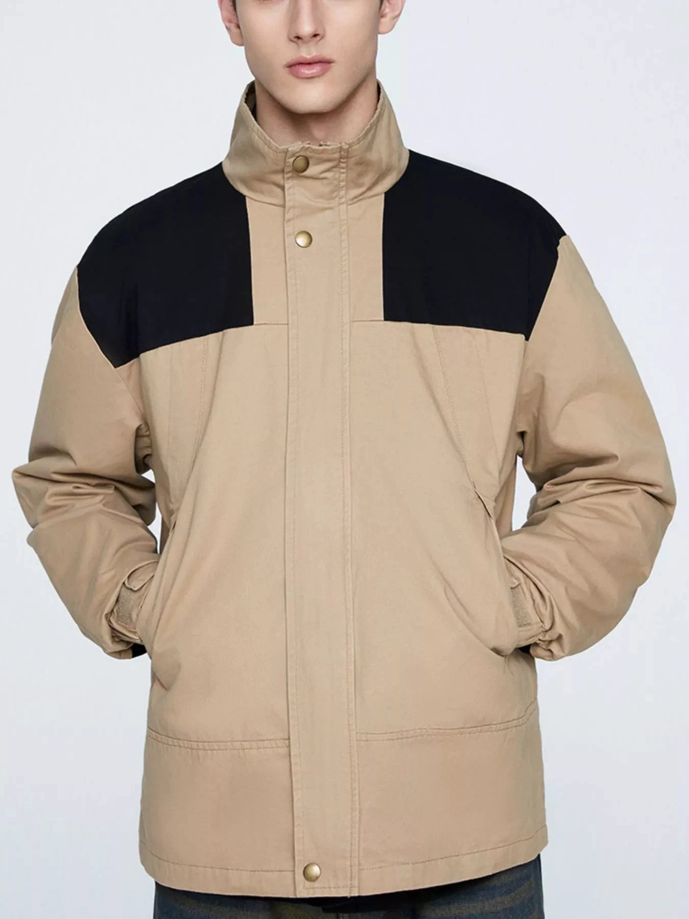 Men's Plus Size Two-Tone Windproof Jacket by Trendsi