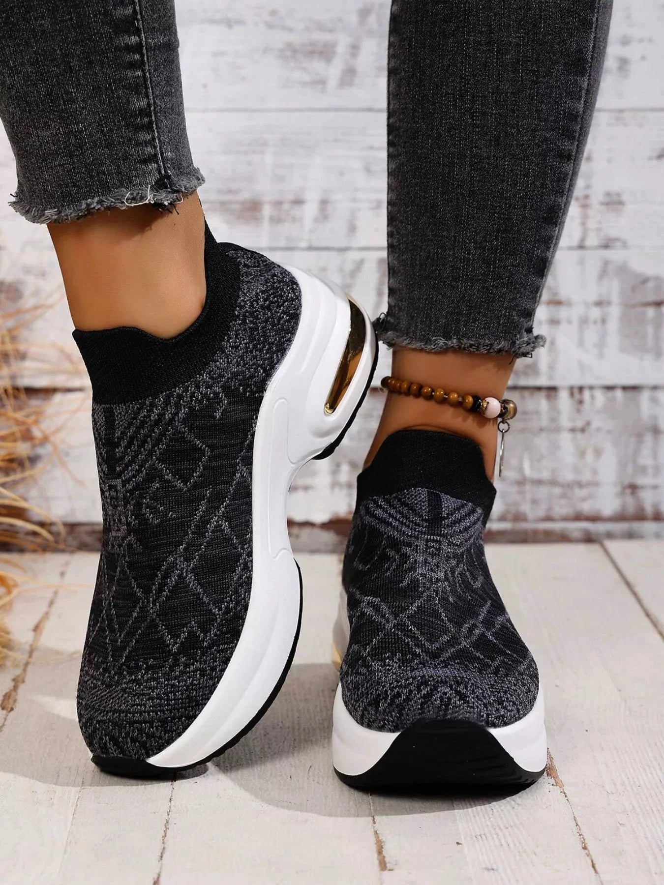 Mesh Round Toe Platform Sneakers by Trendsi