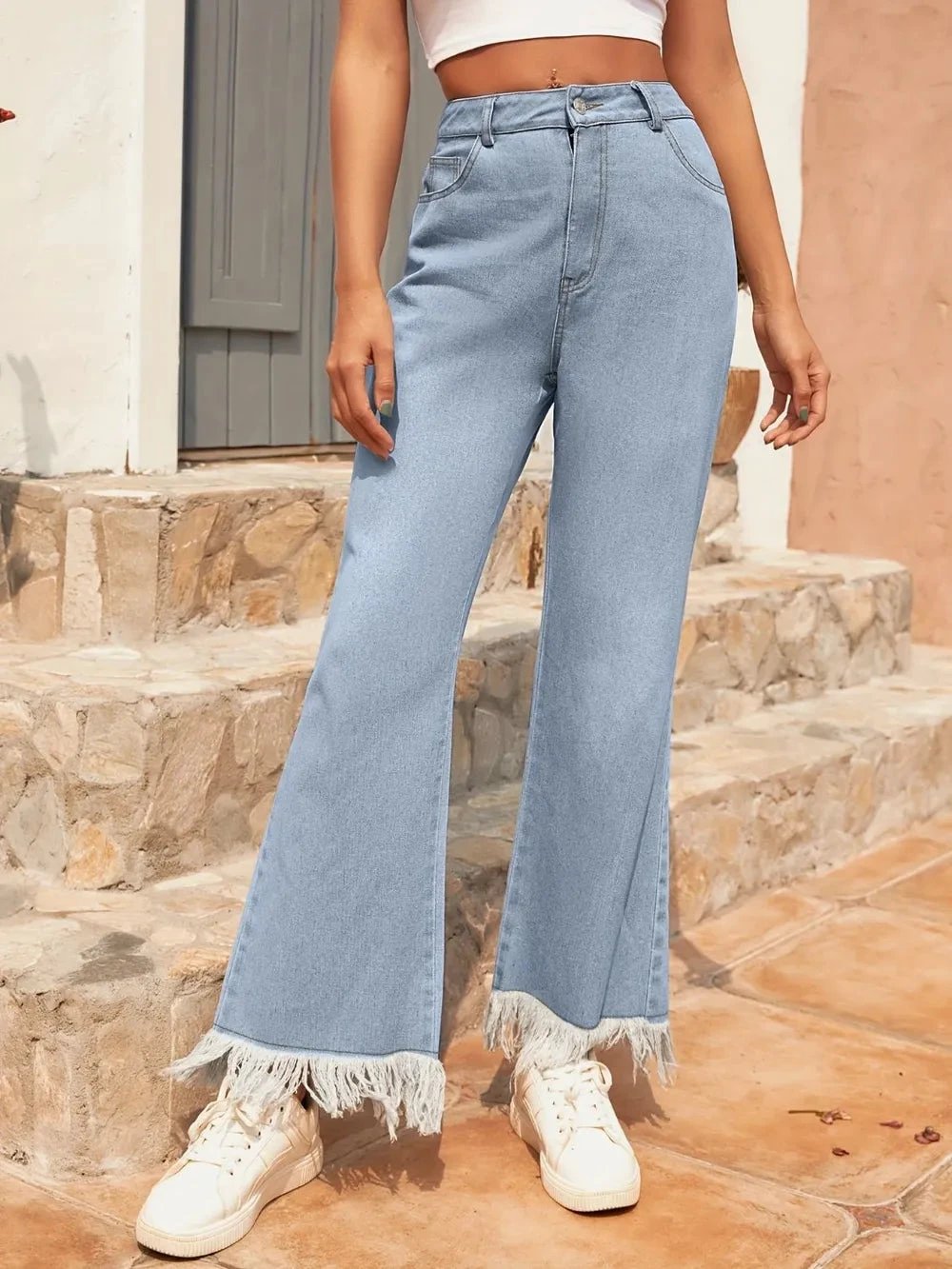 Versatile straight leg casual slightly flared denim pants long pants by eprolo