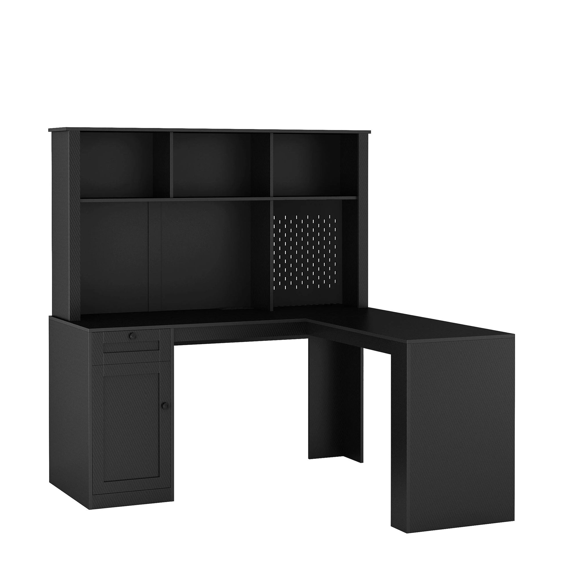 Writing desk with drawer bookshelf and charger, modern L-shaped desk with storage space, corner gaming computer desk by eprolo
