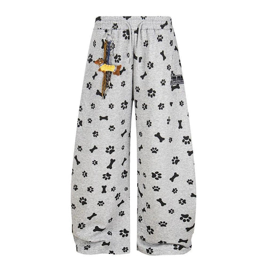 Full printed cartoon puppy casual curved knife wide leg pants by eprolo