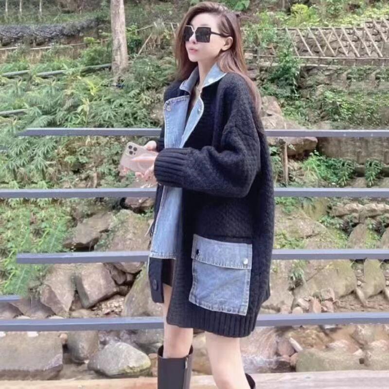 Casual Fake Two-Piece Design Loose Knit Sweater Cardigan by eprolo