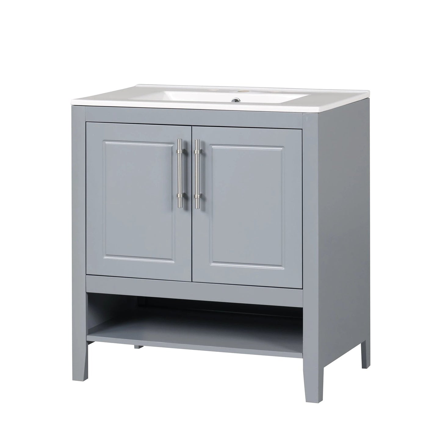 30" Bathroom Vanity with Sink, Multi-functional Bathroom Cabinet with Doors and Drawers, Solid Frame and MDF Board, Grey by eprolo