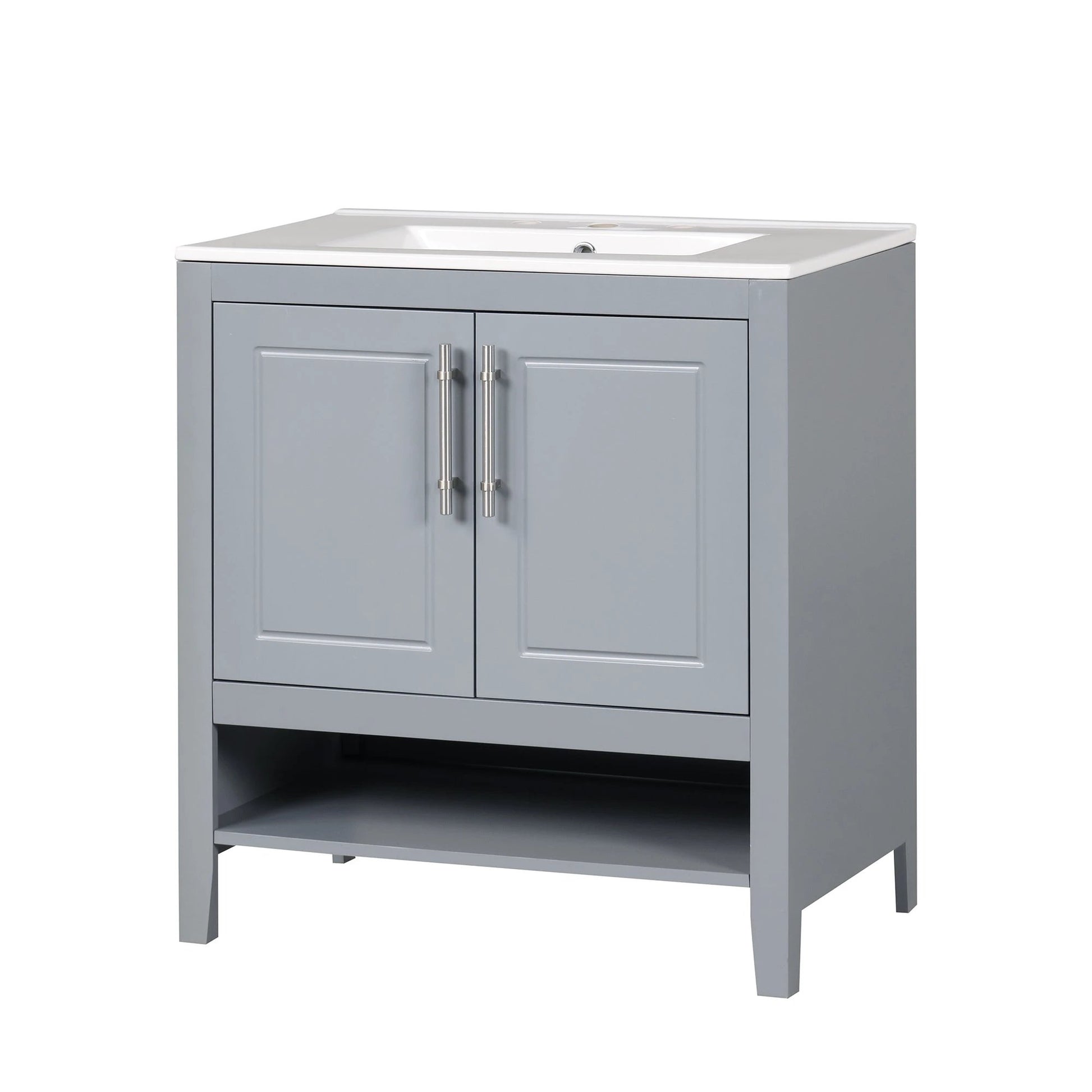 30" Bathroom Vanity with Sink, Multi-functional Bathroom Cabinet with Doors and Drawers, Solid Frame and MDF Board, Grey by eprolo