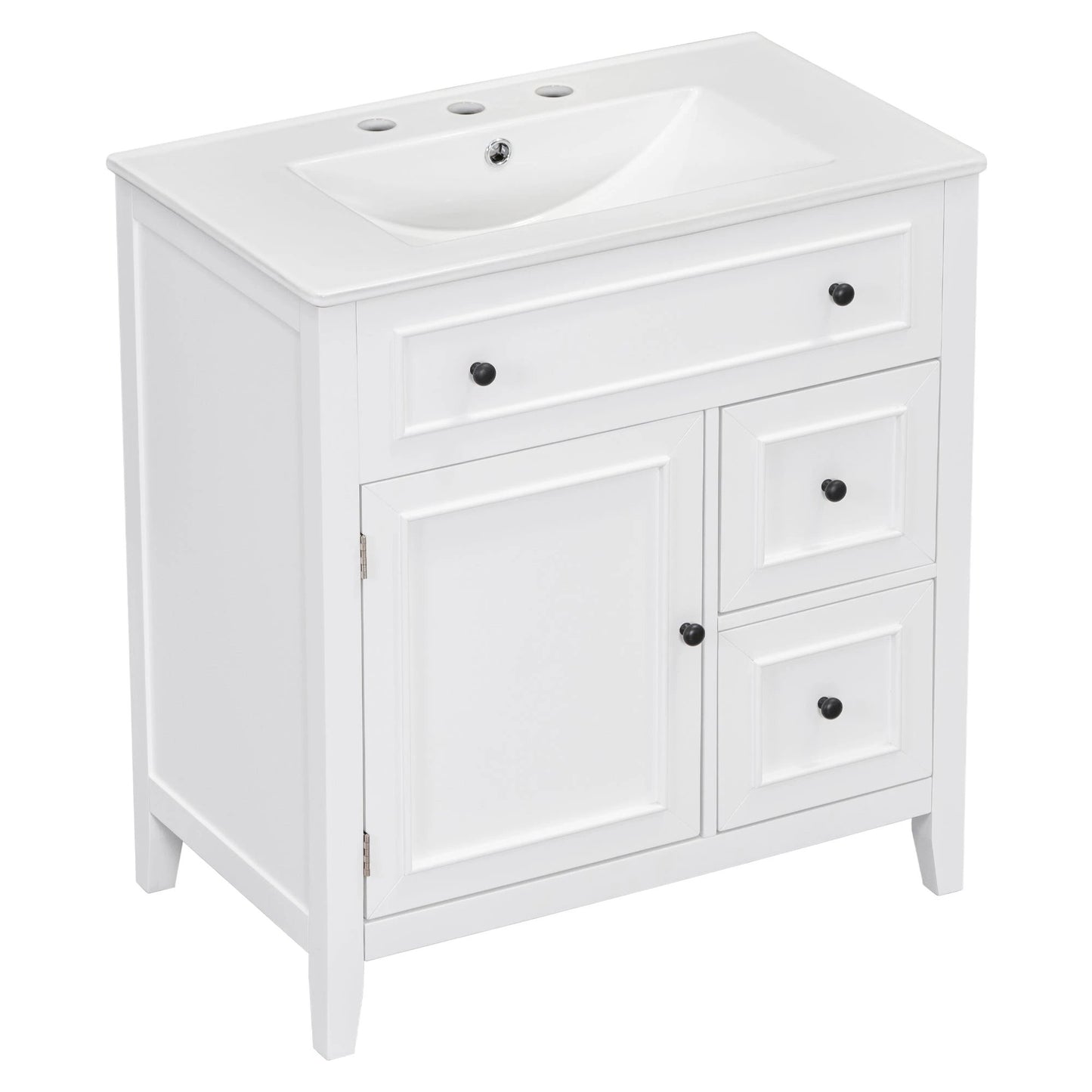 30" Bathroom Vanity with Sink Top, Bathroom Vanity Cabinet with Door and Two Drawers, Solid Wood Frame, One Package, White by eprolo