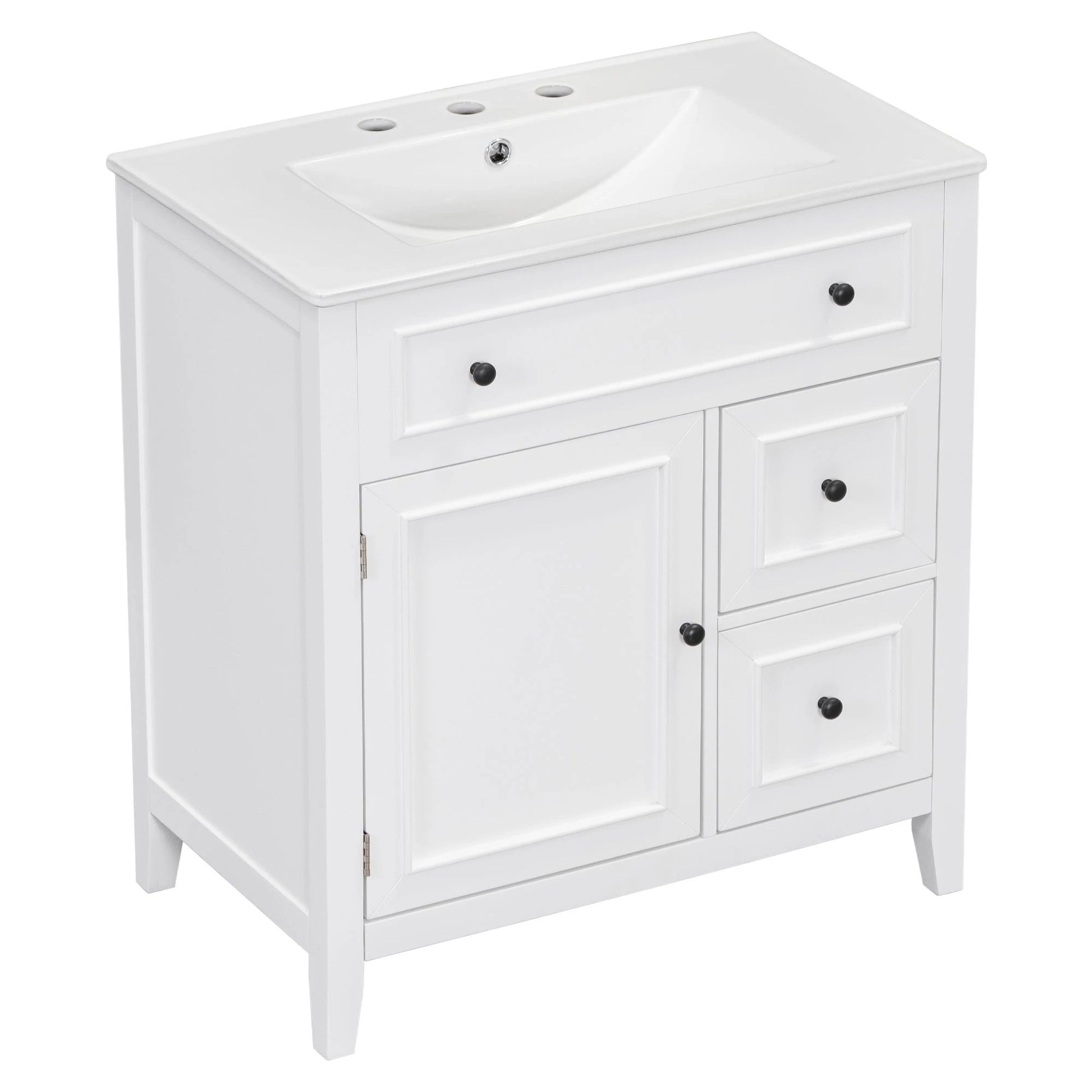 30" Bathroom Vanity with Sink Top, Bathroom Vanity Cabinet with Door and Two Drawers, Solid Wood Frame, One Package, White by eprolo