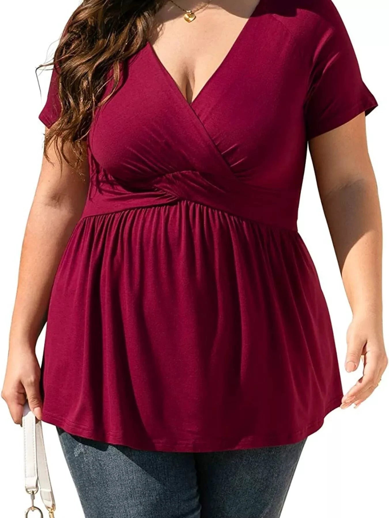 Plus Size Surplice Short Sleeve T-Shirt by Trendsi
