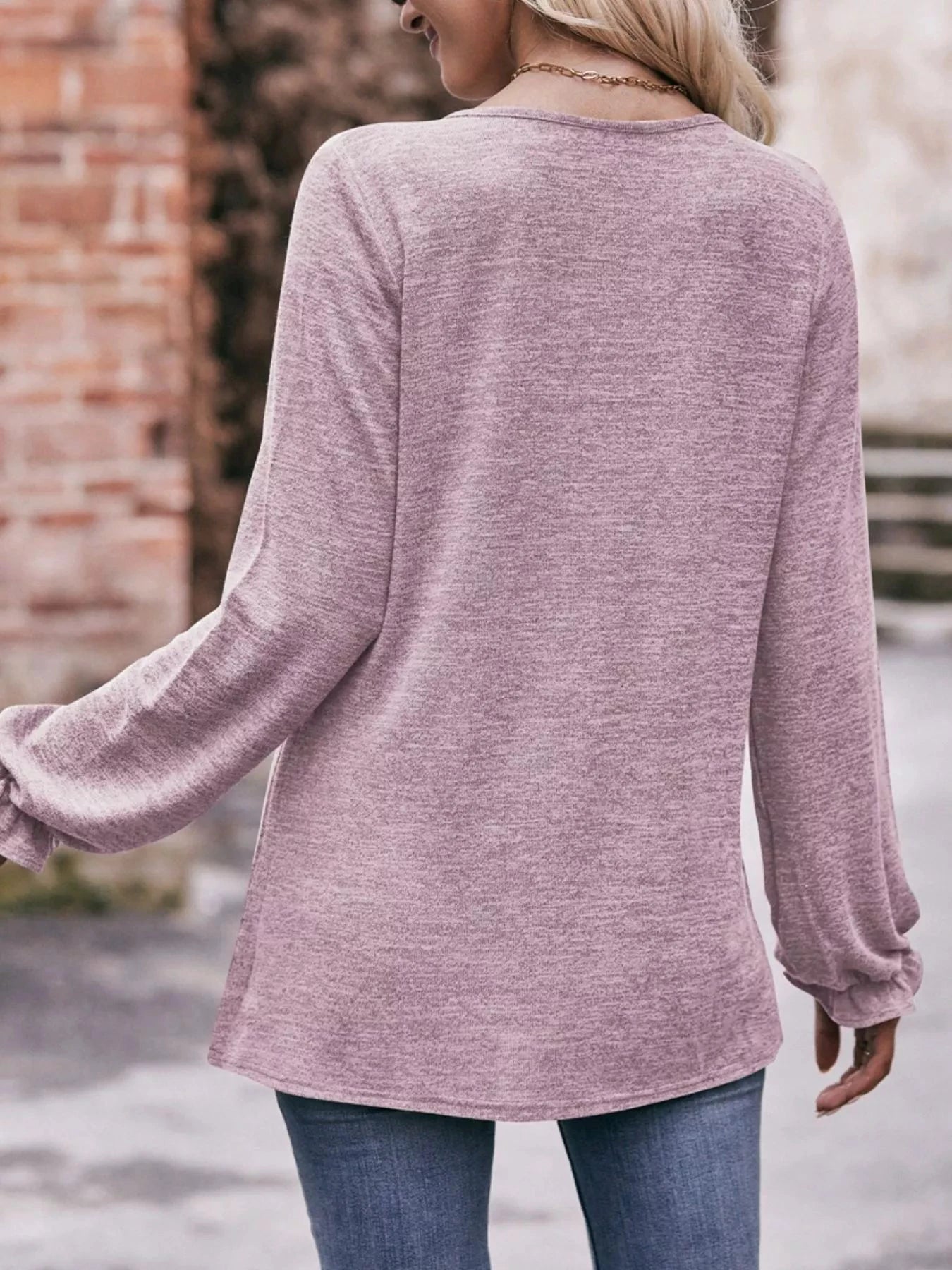 Ruffle Cuff Long Sleeve T-Shirt by Trendsi