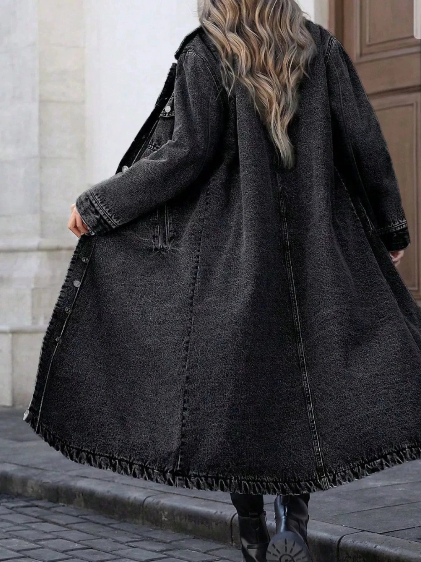 Longline Button-Front Denim Jacket by Trendsi