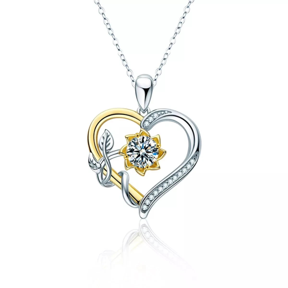 1 Carat Two Tone Heart-Shaped Pendant Necklace by Trendsi