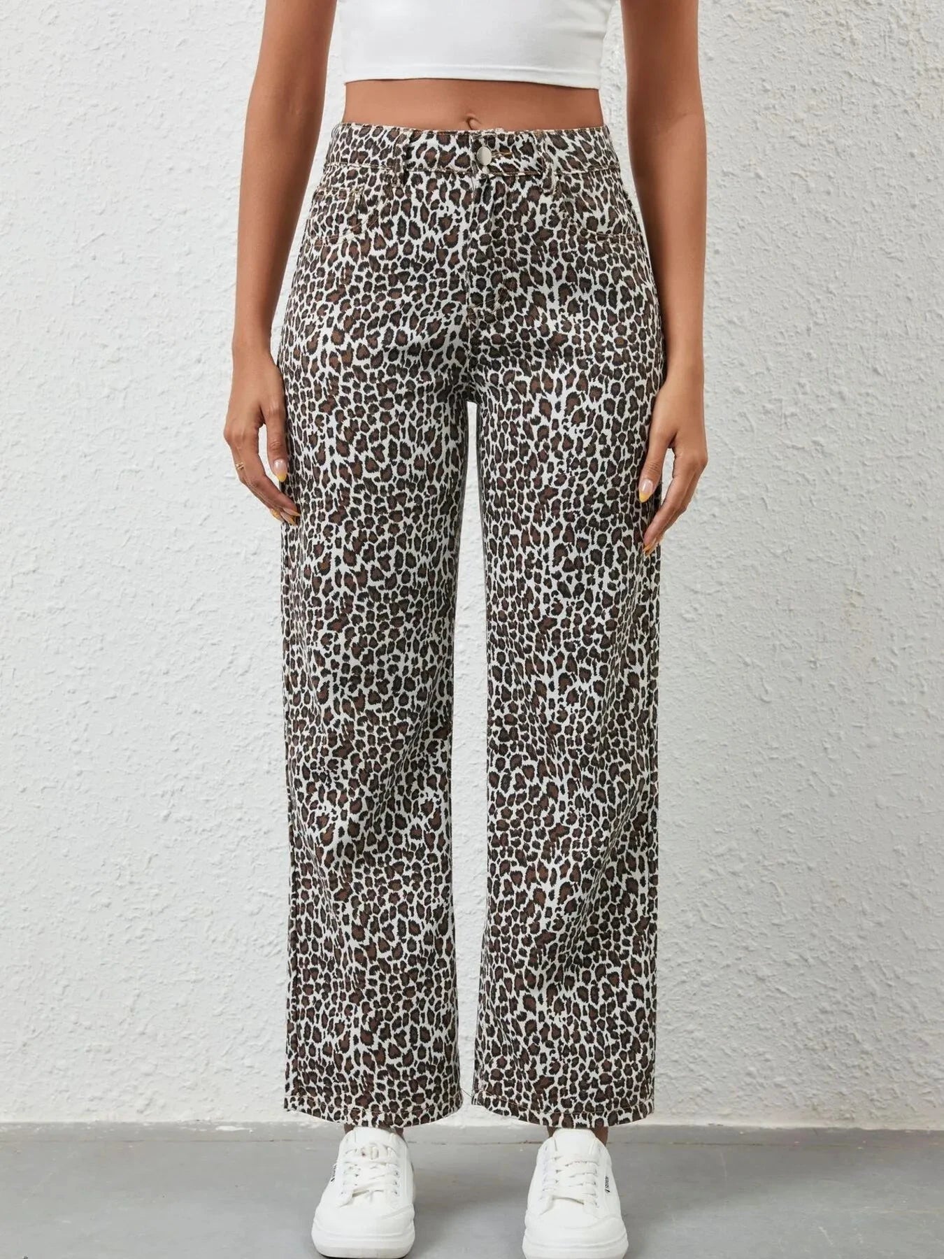 Leopard Print Wide Leg Jeans by Trendsi