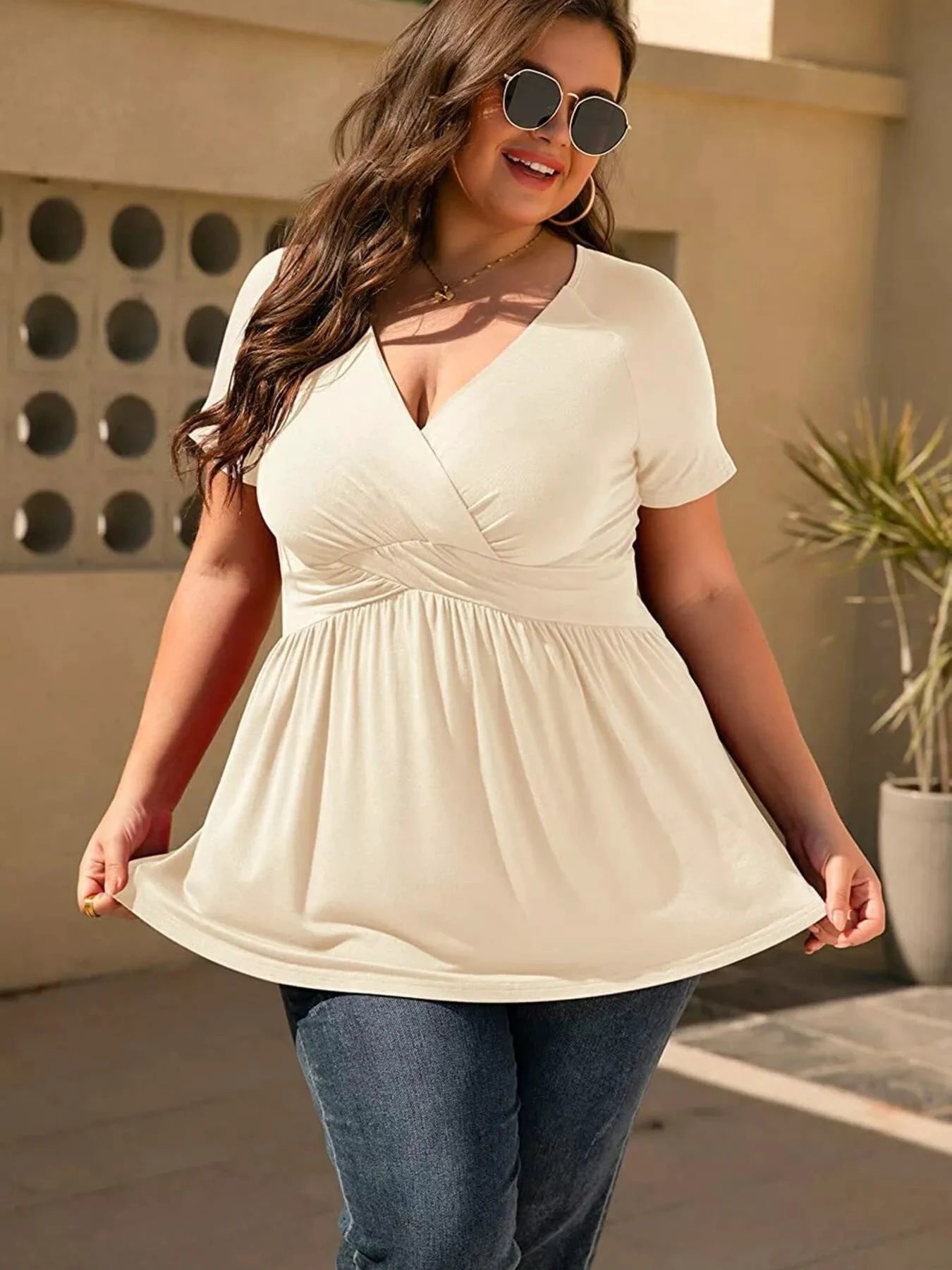 Plus Size Surplice Short Sleeve T-Shirt by Trendsi