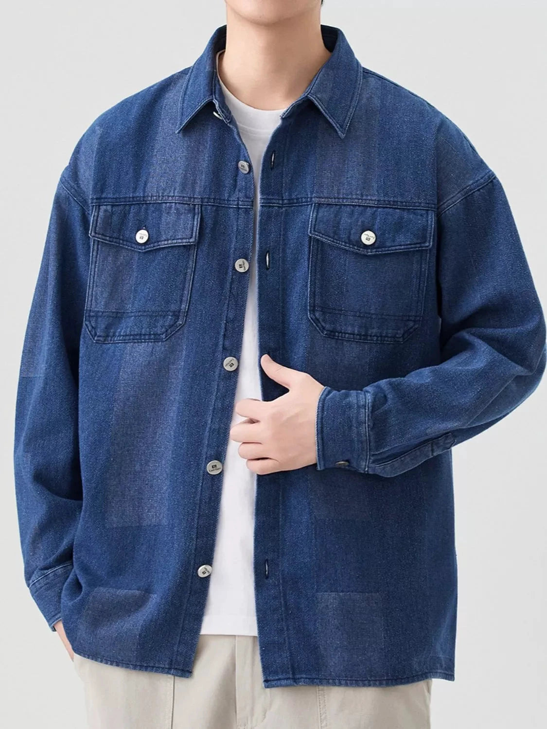 Men's Plus Size Urban Style Button Up Denim Jacket by Trendsi
