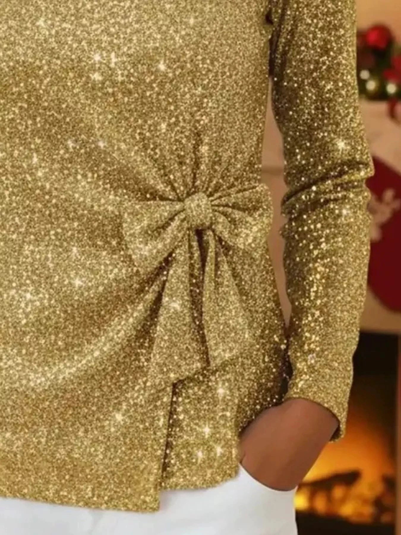 Full Size Sequin Bow-Knot Long Sleeve Top Plus Size by Trendsi