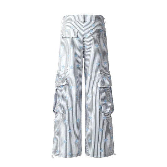 Loose Wide Leg Vertical Striped Workwear Casual Pants by eprolo