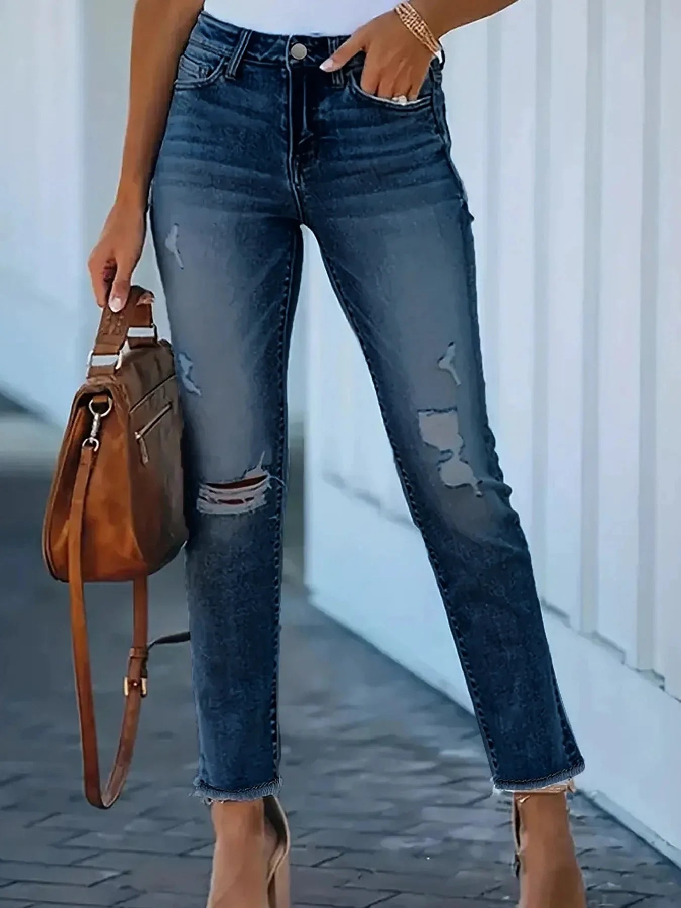Distressed High-Waisted Skinny Jeans by Trendsi