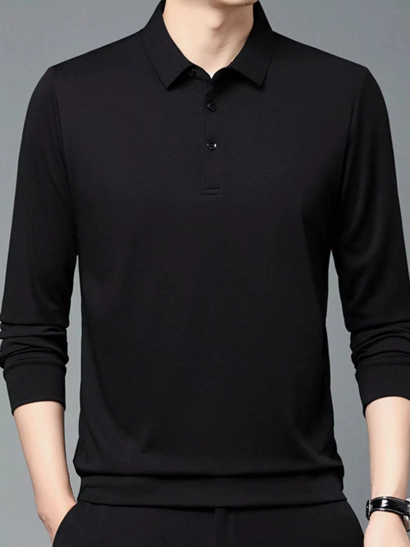 Men's Plus Size Classic Fit Long Sleeve Polo by Trendsi
