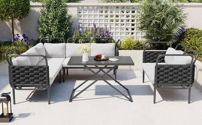 LuneluX_Home – 7-Seater Outdoor Sectional Sofa Set with Glass Table by Jeansdenim.store