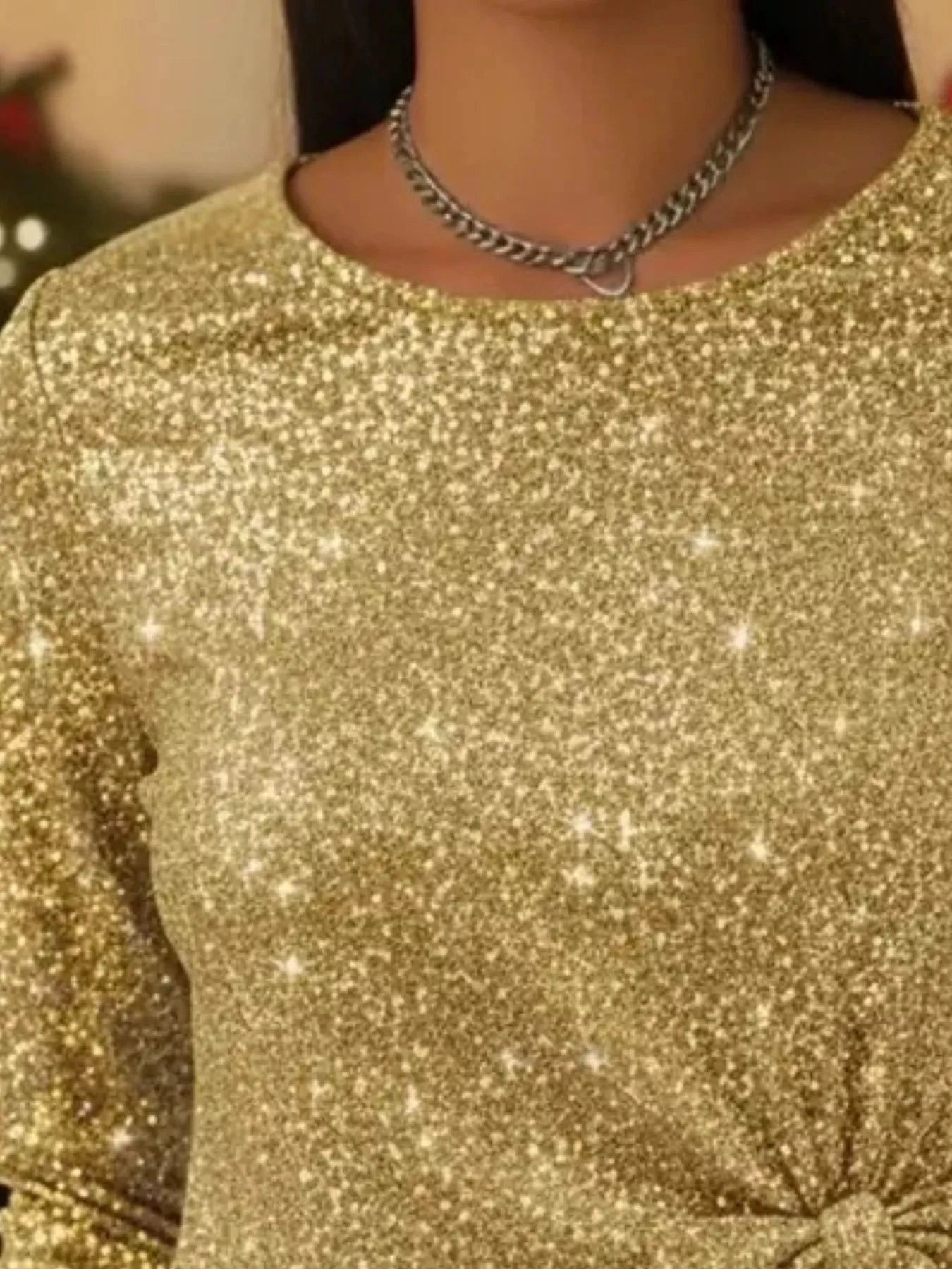 Full Size Sequin Bow-Knot Long Sleeve Top Plus Size by Trendsi