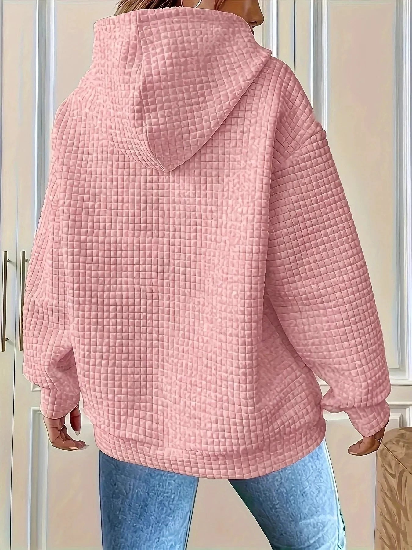 Textured Knit Drawstring Hoodie by Trendsi